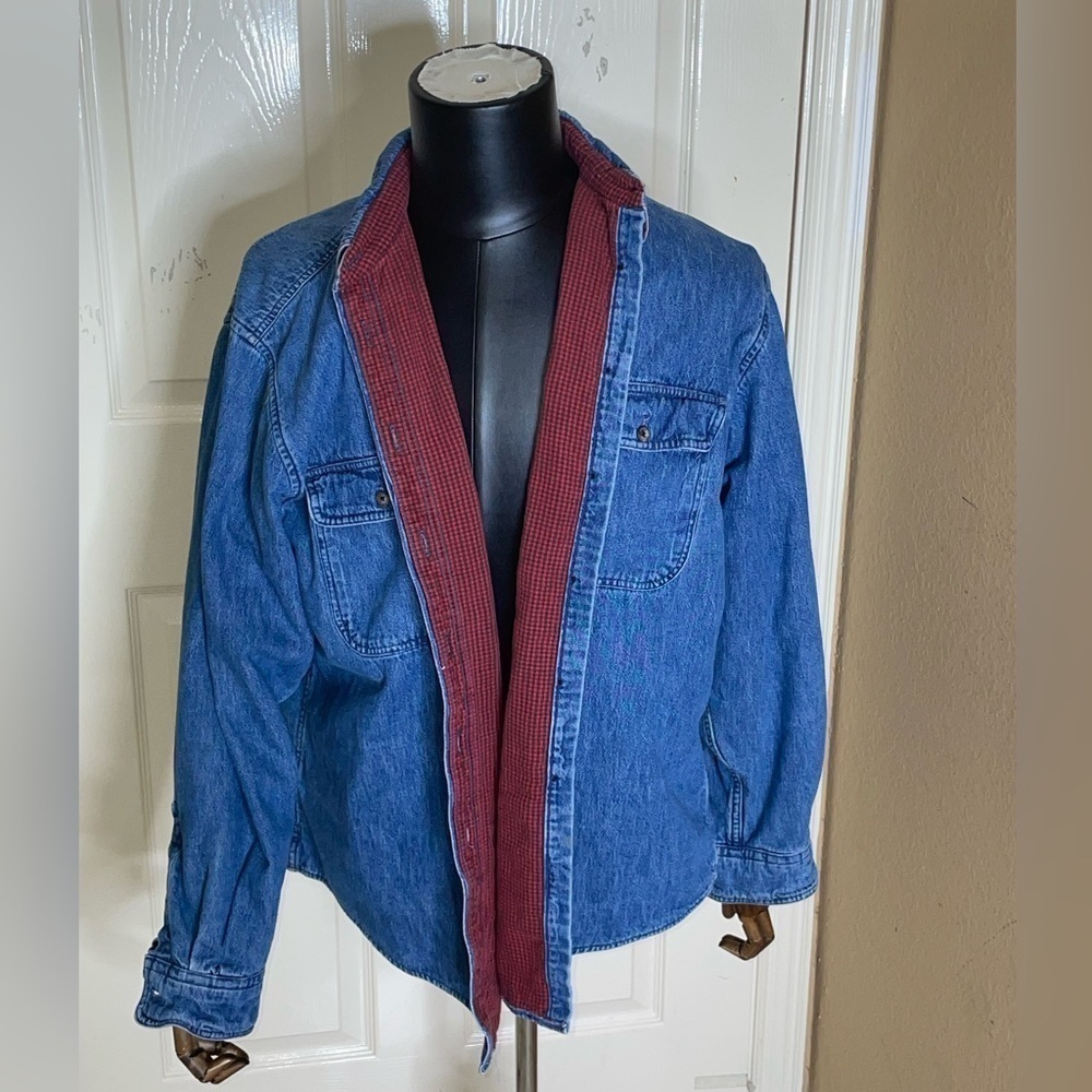 VTG L.L. BEAN Women’s Size X Large Denim Shacket Made in USA Flannel Lined Shirt - Picture 11 of 13